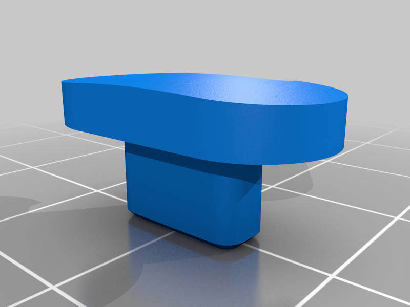 Blue t-shaped plastic knob for furniture or electronics.